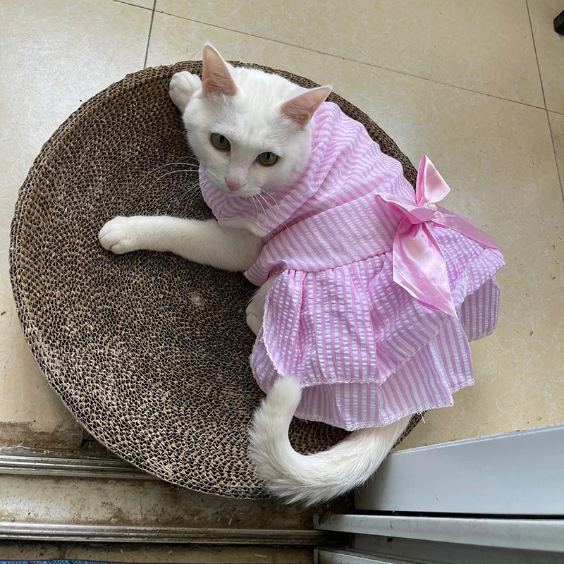 Princess Striped Plaid Pet Dresses with Bow