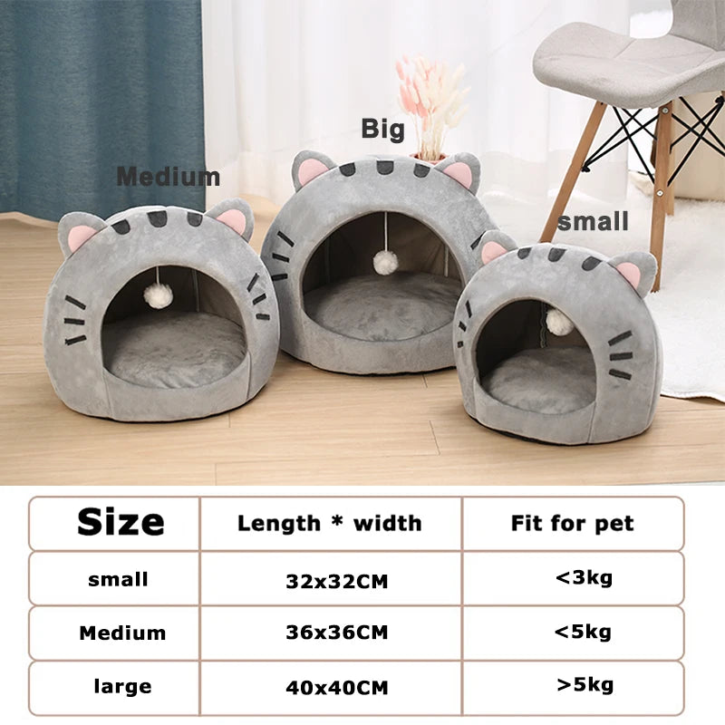 Super Cat Bed Warm Pet House with Ball Toy