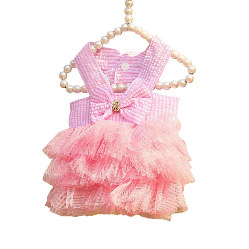 Princess Striped Plaid Pet Dresses with Bow