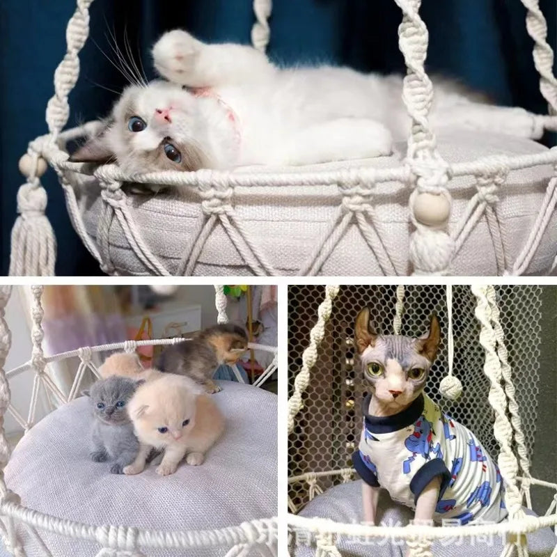 Hand Woven Cat Cotton Rope Hammock