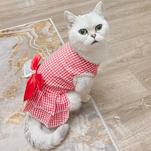 Princess Striped Plaid Pet Dresses with Bow