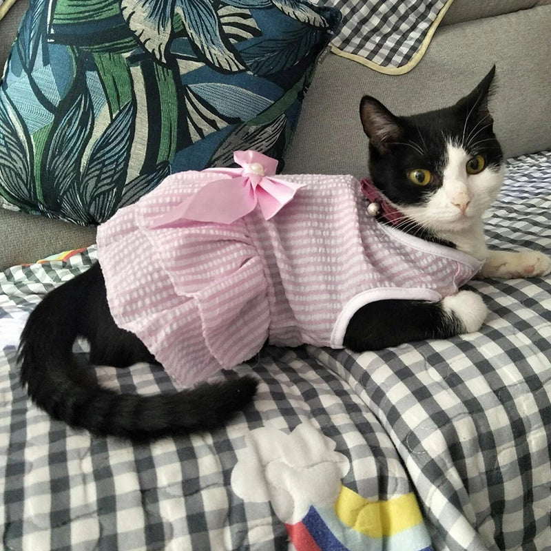 Princess Striped Plaid Pet Dresses with Bow